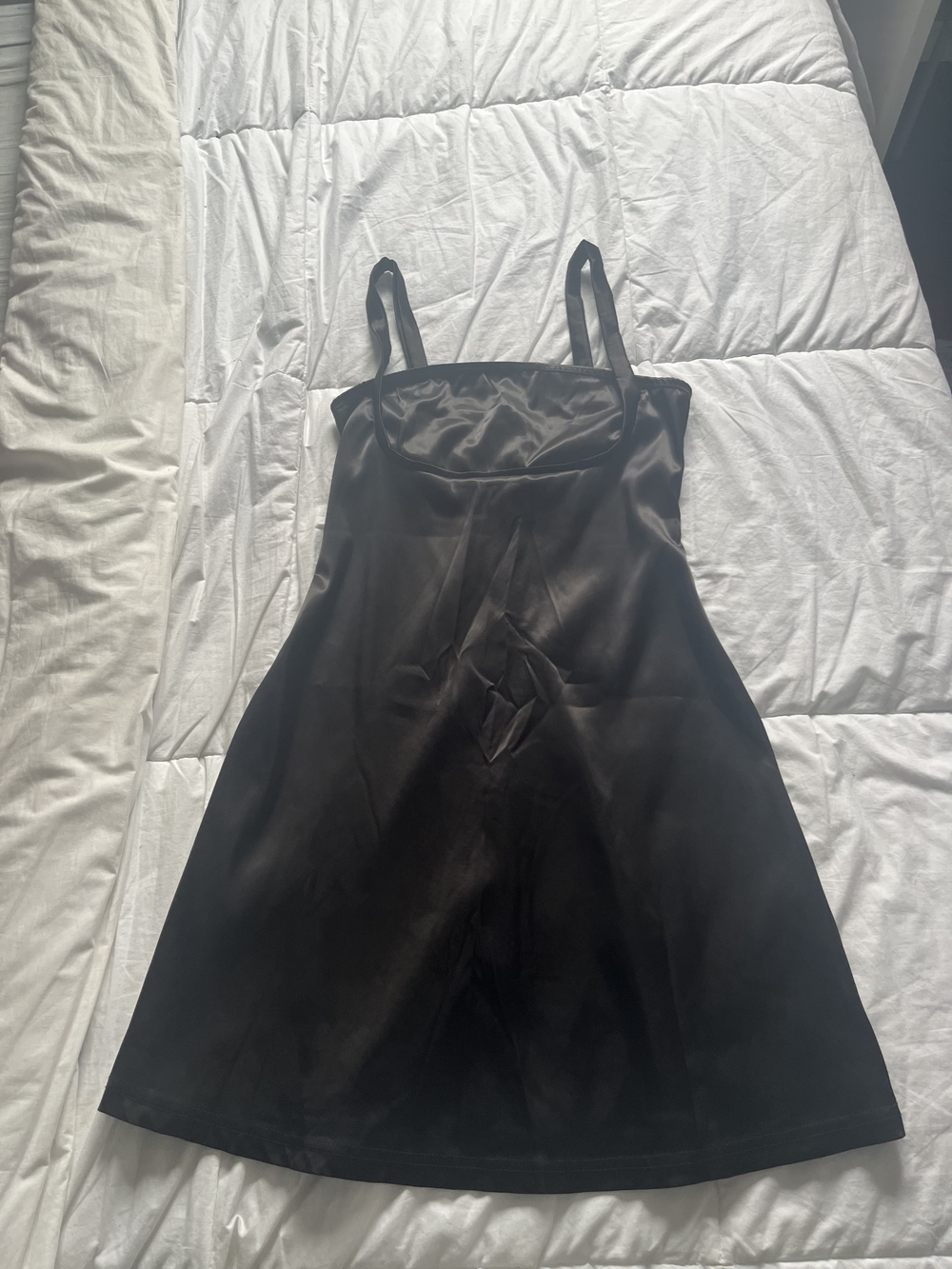 SHEIN Black Satin One-Piece Dress with Spaghetti Straps